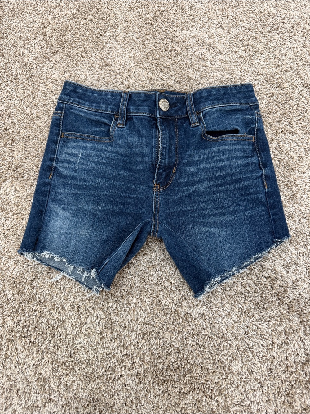 American Eagle Outfitters Dark Blue Denim Frayed Hem Shorts